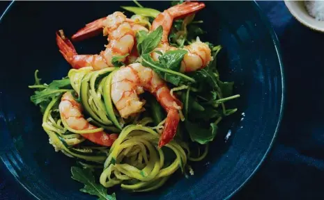  ?? PHOTO: CONTRIBUTE­D ?? Zucchini pasta with prawns, chilli and lemon.