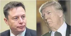  ?? AFP ?? In this file photo, Elon Musk, left, listens to US President Donald Trump at the White House in Washington, DC, on Jan 23, 2017.