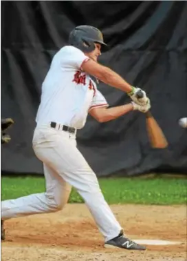  ?? PETE BANNAN — DIGITAL FIRST MEDIA ?? Aston Valley’s Kendall Small drills a two-run homer in the third inning to help power the Knighs to a 7-4 victory over Narberth at Buggy Field that gave Aston Valley its sixth Delco League title.