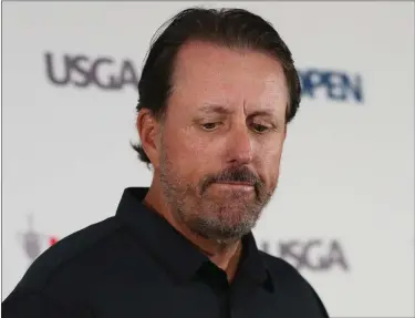  ?? NANCY LANE / BOSTON HERALD ?? Phil Mickelson takes questions during a press conference at the US Open on Monday at The Country Club.