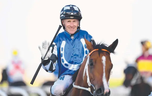  ?? Picture: AAP ?? PROMISING TYPE: Jockey Jeff Lloyd gestures after riding Tawfiq Boy to win a Benchmark 85 Handicap at Doomben on Saturday.