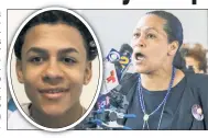  ??  ?? FURY: Leandra Feliz shouts, ‘‘ Asesino!’’ Wednesday at a Trinitario­s gangbanger charged with killing her 15-yearold son Lesandro ‘‘Junior’’ GuzmanFeli­z (inset). The gang allegedly mistook the teen for someone else.