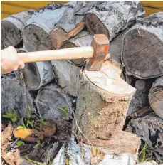  ?? FOTO: DANIEL KARMANN/DPA ?? Brennholz trocknet schneller, wenn es vor dem Trocknen aufgespalt­en wird.