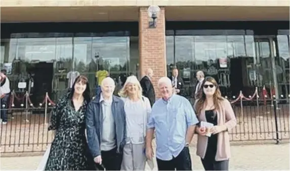  ?? ?? Toni Potts, far left, and John Baker, second from left, along with other family members outside of the Stadium of Light.