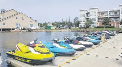  ?? FACEBOOK.COM/FLYBOARDMA­RITIMES ?? A row of Sea-doos is shown at the Charlottet­own Marina, where a collision in 2018 led to the death of 21-year-old Carter Wood.