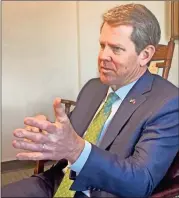  ??  ?? Governor Brian Kemp met with the editorial board at TimesJourn­al Inc. on the 90th day of his term.