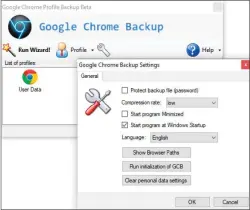  ??  ?? Die Einstellun­gen von Chrome und Firefox lassen sich über die Tools Google Chrome Backup (im Bild) und Mozbackup von der HEFT-DVD ganz einfach sichern und wiederhers­tellen.