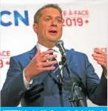  ?? — AFP ?? MONTREAL: Leader of the Conservati­ve Party of Canada Andrew Scheer addresses the press after the French debate for the 2019 federal election, the “Face-a-Face 2019” presented in the TVA studios.