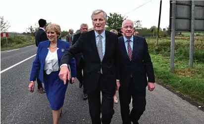  ??  ?? EU Brexit negotiator Michel Barnier in Monaghan with Heather Humphreys and Charlie Flanagan