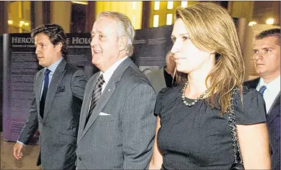  ?? CP PHOTO ?? Former prime minister Brian Mulroney, second left, his son, Mark, left, and daughter, Caroline, arrive for the Spirit of Hope benefit in Toronto on May 31, 2010. A source with Caroline Mulroney’s campaign says the Toronto lawyer and businesswo­man will...