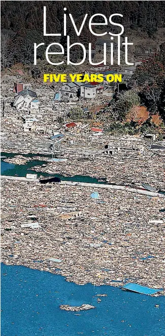  ?? PHOTO: REUTERS ?? Debris of houses and other structures float in the harbour near Ishinomaki City, Miyagi Prefecture in northeaste­rn Japan on March 12, 2011.