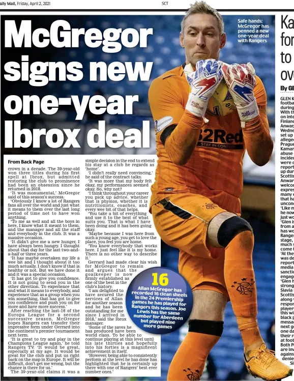  ??  ?? Safe hands: McGregor has penned a new one-year deal with Rangers