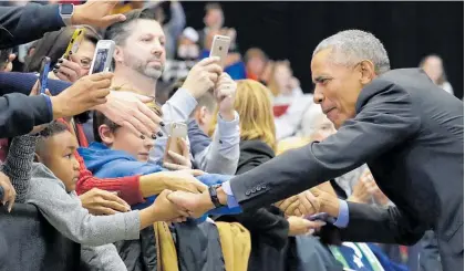  ?? Photo / AP ?? Former President Barack Obama has hit the campaign trail for the Democrats ahead of tomorrow’s vote.