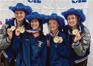  ?? David Hinojosa/Staff photograph­er ?? Boerne Champion’s team triumphed in the girls 200-yard medley relay with, left to right, Cora Skoog, Kate Canales, Kate Deykin and Cameron Kellogg finishing third overall.