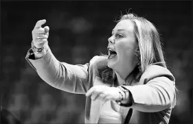  ?? STEVE MARCUS ?? UNLV Lady Rebels coach Lindy La Rocque calls out to players during their March 12 game against Colorado State at the Thomas & Mack Center. La Rocque says she is looking to the NCAA transfer portal for two players to fill out UNLV’S roster for the 2024-’25 season.