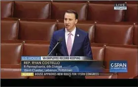  ?? SUBMITTED PHOTO ?? U.S. Rep. Ryan Costello’s floor speech on his legislatio­n, the Ensuring VA Employee Accountabi­lity Act.