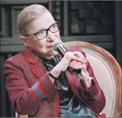  ?? Robin Marchant Getty Images ?? SUPREME Court Justice Ruth Bader Ginsburg talks to a Sundance audience about her new documentar­y.