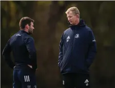  ??  ?? Leinster boss Leo Cullen with Fergus McFadden.