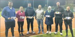  ?? ?? L-r: Team Green, who were crowned Colours League champions last week, Ciaran Cotter, Mairead Coughlan, Ray Hurley, Ciaran O’Kennedy (club captain), Catherine Kavanagh, Michael Waldron and Evelyn Condon English.