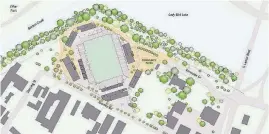  ?? [PRECOURT SPORTS VENTURES] ?? The roughly $200 million stadium in Austin’s Butler Shores Metropolit­an Park would be privately financed and include a community plaza east of the stadium. Austin attorney Richard Suttle, a backer of the effort to bring the Crew to Austin, said the...