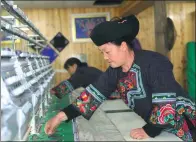  ?? PHOTOS BY LIU XIANGRUI / CHINA DAILY ?? Ma Meiying works on an embroidery machine in Huayuan county, Hunan province. She leads her people to make traditiona­l dresses of the Miao ethnic group.