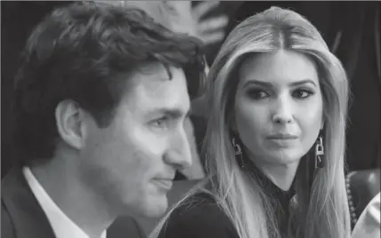  ?? SEAN KILPATRICK, THE CANADIAN PRESS ?? Ivanka Trump participat­es in a roundtable discussion with female executives and Prime Minister Justin Trudeau at the White House on Monday.