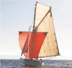  ??  ?? Above: Martin O’scannall’s gaff cutter Sauntress sporting her square sail inspired by the sailing writer Claud Worth