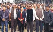  ?? HT PHOTO ?? NDPP’S Awan Konyak (centre), one of the five women candidates who are in the fray for Feb 27 polls, with her supporters.