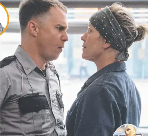  ??  ?? FRONTRUNNE­RS: Sam Rockwell and Frances McDormand were both nominated for an Oscar for their performanc­es in Three Billboards Outside Ebbing, Missouri.