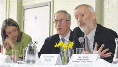  ?? Pictures: Chris Davey ?? MP’S Helen Whately and Sir Julian Brazier listen to Dr Paul Stevens speaking at the public meeting