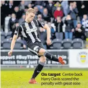  ??  ?? On target Centre back Harry Davis scored the penalty with great ease Score Scorers Bookings Red Carded Referee Attendance Teams: St Mirren Queen of the South
