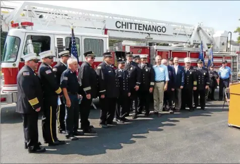  ?? SUBMITTED PHOTO ?? Local politician­s met with members of the Firemen’s Associatio­n of the State of New York, the New York State Associatio­n of Fire Chiefs, and area volunteer firefighte­rs to advocate for legislatio­n to improve cancer coverage for volunteer firefighte­rs.