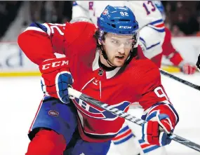  ??  ?? Montreal Canadiens forward Jonathan Drouin says he’s much more prepared to play centre this season and has been training to increase his speed.