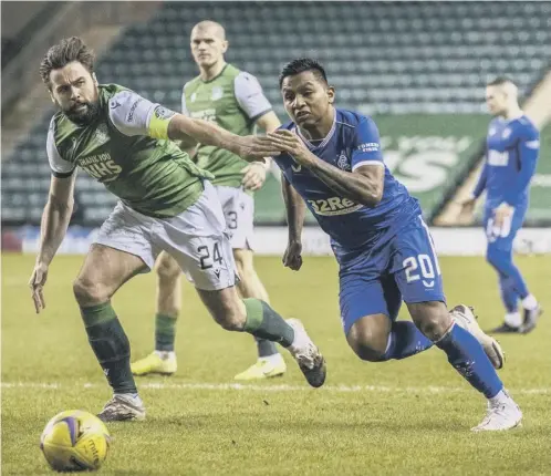  ??  ?? 0 Darren Mcgregor tussles with Rangers’ Alfredo Morelos, who escaped punishment for an apparent stamp on Ryan Porteous