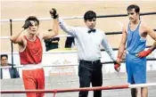  ?? PIC/PTI ?? Assam’s Shiva Thapa is declared winner against Ashok of All India Police during the quarter final match of 60 kg weight category in Men’s Boxing Championsh­ip 2016-17 in Guwahati on Sunday