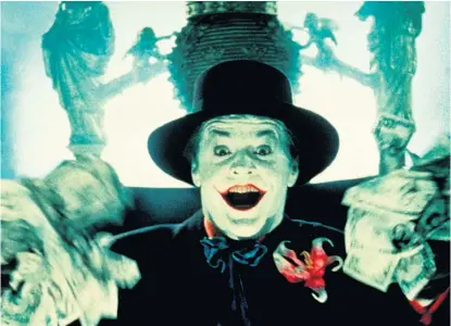  ??  ?? Der komplett irre Joker (Jack Nicholson) will die ganze Stadt mit seiner Geheimmixt­ur vergiften – ein klarer Fall für „Batman“. Rambazamba aus dem Jahr 1989 von Tim Burton (23.45, Kabel eins).
