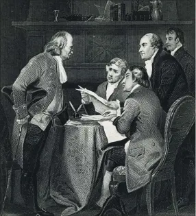  ??  ?? Artist’s sketch of U.S. Constituti­on committee members at a meeting.