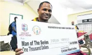  ?? PHOTOS BY WICB MEDIA/RANDY BROOKS ?? Marlon Samuels was named Man of the Series after the third and final Twenty20 Internatio­nal between West Indies and Afghanista­n at Warner Park, Basseterre, St Kitts, on Monday night.