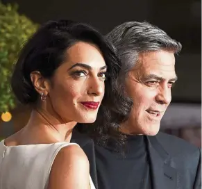  ??  ?? This file photo taken in February 2016 shows actor Clooney and his wife Amal at a movi ie premiere in Westwood, California. The couple, expecting twins, are excit ted about the adventure ahead. — AFP