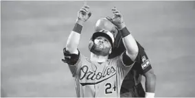  ?? NICK WASS/AP ?? DJ Stewart celebrates his home run in the sixth inning of the Orioles’ game against the New York Yankees on Saturday in Baltimore.