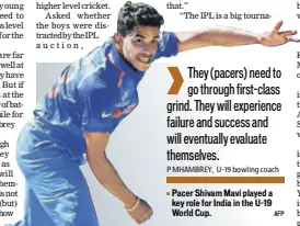  ?? AFP ?? Pacer Shivam Mavi played a key role for India in the U19 World Cup.