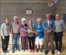  ??  ?? Skreen Dromard Go for Life group, winners of the Sligo Seniors Fest Kurling Competitio­n 2017, with event organisers, SSRP’s Sports Developmen­t Officers, Diane Middleton Cox and Shane Hayes.