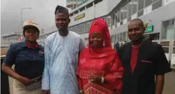  ??  ?? L-r: Area Sales Manager, Business-To-Business, Honeywell Flour Mills Plc, Mrs. Grace Amurun; Alhaja Safurat Oladega, Alhaji Modiu Oladega and Sales Officer, BusinessTo-Consumer, HFMP, Mr. Shola Akintola, at the Murtala Mohammed Internatio­nal Airport Lagos…recently