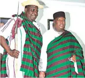  ??  ?? Gbong Gwon Jos, Da Jacob Buba Gyang ( right) with the DG NCAC Otunba Olusegun Runsewe, at the cultural splendour evening at the palace.