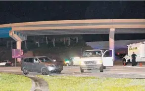  ?? PALM BEACH COUNTY STATE ATTORNEY’S OFFICE/COURTESY ?? Photograph of the Oct. 18, 2015, scene on Interstate 95 is part of the investigat­ion of former Palm Beach Gardens Police Officer Nouman Raja’s shooting of Corey Jones.