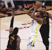  ?? Tribune News Service ?? The Golden State Warriors’ Kevin Durant takes a shot against the Cleveland Cavaliers’ JR Smith during NBA Finals on June 6.