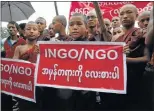  ?? Picture: EPA ?? SPIRITED PROTEST: Militant Buddhist novices protest against migrant boat people in Sittwe, Rakhine State, Myanmar, yesterday