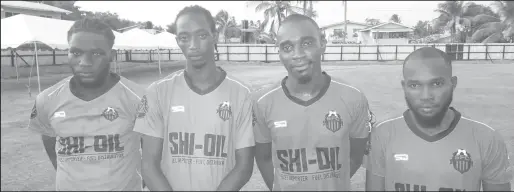  ?? ?? Slingerz FC scorers from left: Lennox Younge, Sheldon Holder, Delon Lanferman and Jamal Codrington