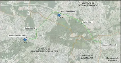  ??  ?? Le prolongeme­nt partira d’Eysines, passera au Haillan et suivra la départemen­tale 215 en longeant Le Taillan.