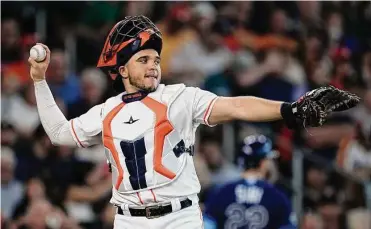  ?? Kevin M. Cox/associated Press ?? Rookie Astros catcher Yainer Diaz has thrown out 12 of 30 (40 percent) trying to steal this season.